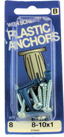Hillman #8-10 x 1" Plastic Anchors with Screws - 8 Pack H-970640