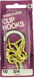 D. Lawless Hardware 3/4" Brass Plated  Cup Hooks - 10 Pack H-970716