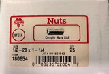 Hillman Case Lot (125) 1/2-20 x 1-1/4" Coupling Steel Nuts