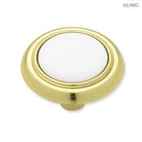 D. Lawless Hardware 1-1/4" White Ceramic Insert Knob Brass Plated