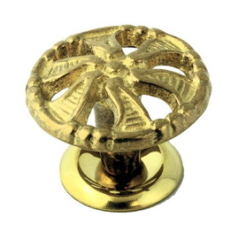 D. Lawless Hardware 1-1/4" Restorers Classic Flora Knob with Backplate Brass