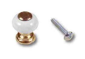 D. Lawless Hardware 3/4" Knob White Porcelain & Bright Brass Button Center & Base