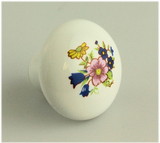 D. Lawless Hardware White Ceramic Knob w/ Flowers - 1-3/8