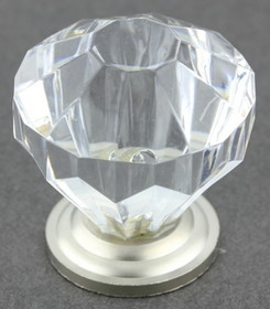D. Lawless Hardware 1-1/4" Diamond Cut Acrylic Knob Clear with Satin Nickel Base