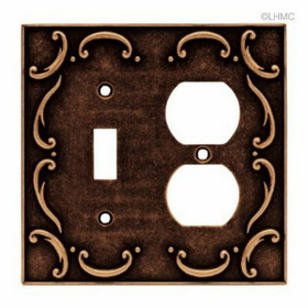 Liberty Hardware Switch & Duplex Wall Plate - French Lace - Sponged Copper L-64275