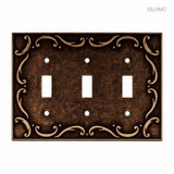 Liberty Hardware Triple Switch Wall Plate - French Lace - Sponged Copper L-64279