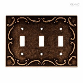 Liberty Hardware Triple Switch Wall Plate - French Lace - Sponged Copper L-64279