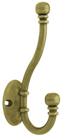 Liberty Hardware Ball End Double Coat Hook 5 1/8" Antique Brass L-B46305J-AB-C