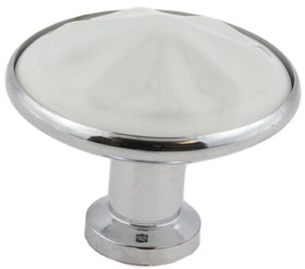 Liberty Hardware 1-7/16" Ceramic Knob White with Chrome Base