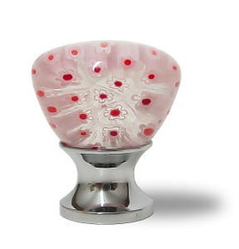 Liberty Hardware 1-3/8" Millefiori Art Glass Knob Light Pink & Red with Flowers