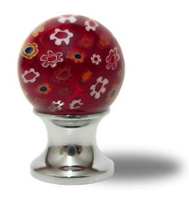 Liberty Hardware 3/4" Millefiori Art Glass Knob Ruby Red with Flowers