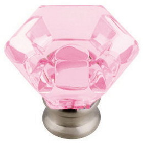 Liberty Hardware (4 Pack) 1-1/4" Acrylic Faceted Knob Satin Nickel & Pink
