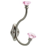 Liberty Hardware Satin Nickel Hook with Pink Acrylic Accent Knobs