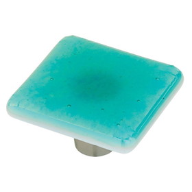 Homegrown Hardware 1-1/2" Handmade Fused Glass Square Knob Turquoise Iridescent