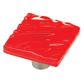 Liberty Hardware 1-1/2" Handmade Fused Glass Knob Red with Satin Nickel