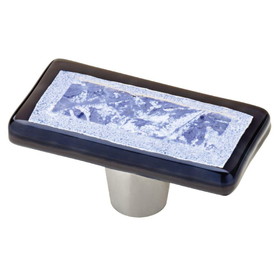 Liberty Hardware 2" Fused Glass Rectangle Knob Silky Midnight Blue and Stainless Steel