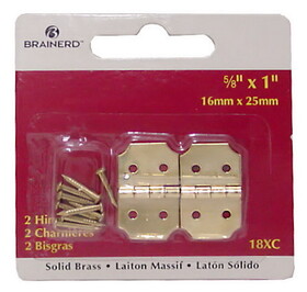 Brainerd LQ-18XC-100 (100-Pack) Pair 5/8" X 1" Solid Brass Hinges With Brads