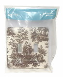 Liberty Hardware Double Switch Wall Plate Brown French Toile' Design Bisque LQ-67855
