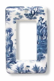 Liberty Hardware Single GFCI/Rocker Wall Plate, Bisque/ Blue French Toile' LQ-67864