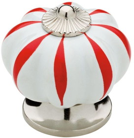 D. Lawless Hardware 1-1/2" Ceramic Knob White with Red Stripes