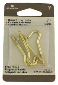 Brainerd Pack of 4 Screw Hooks 2" Long Brass Plated 54101