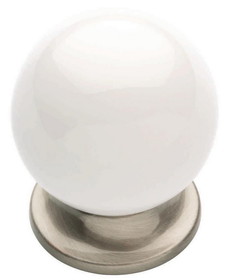 Liberty Hardware 1-5/8" Round Ceramic Knob White and Satin Nickel