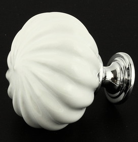 Brainerd 1-3/4" Swirl Ceramic Knob White with Chrome Base