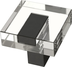 Brainerd 1-1/4" Square Modern Knob Matte Black and Clear Acrylic