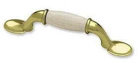 Liberty Hardware 3" Classic Whitewashed Wood Center Pull Polished Brass