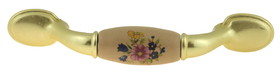 Liberty Hardware 3" Almond-Flowered Ceramic Insert Traditional Pull Polished Brass