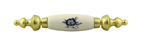 Liberty Hardware 3" Blue & White Floral Ceramic Center Pull Polished Brass