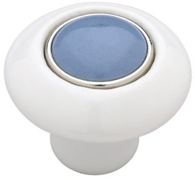 Liberty Hardware 1-1/2" Ceramic Knob White with Light Blue Insert