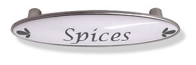Liberty Hardware 3" Spices Drawer Pull Blue-Gray Script on White with Satin Nickel