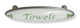 Liberty Hardware 3" Towel Drawer Pull With Satin Nickel with Sage Green Script