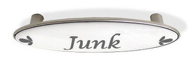 Liberty Hardware 3" Junk Drawer Pull Blue-Gray Script on White with Satin Nickel