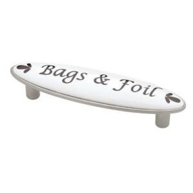 Liberty Hardware 3" Bags & Foil Drawer Pull Black Lettering and Satin Nickel
