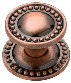 Liberty Hardware 1-1/4" Beaded Knob with Backplate Satin Red Antique Copper