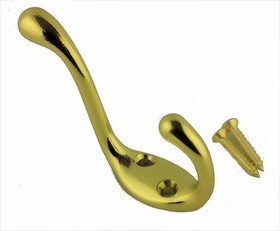 D. Lawless Hardware Bright Brass 3-1/2" Two-Prong Coat & Hat Hook P2699-2BP