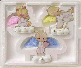 Bradford Exchange Precious Moments "It's The Birthday of a King" - "Heavenly Blooms" - "Rejoice O' Earth" 3 Pc Angel Figures On Clouds TK-39023