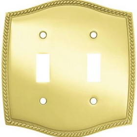 Liberty Hardware Solid Polished Brass 2 Gang Toggle Switch Wall Plate