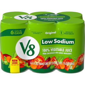 V8 Original Low Sodium 100% Vegetable Juice 5.5 Ounces Per Can - 6 Per Pack - 8 Per Case