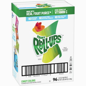 Fruit Roll-Ups Individually Wrapped Crazy Colors Fruit Snacks, 0.5 Ounces, 96 per case