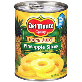 Del Monte In 100% Pineapple Juice Sliced Pineapple 20 Ounce Can - 12 Per Case