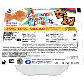Cinnamon Toast Crunch 25% Less Sugar Whole Wheat Rice Cereal With Cinnamon Bowlpak, 1 Ounces, 96 per case