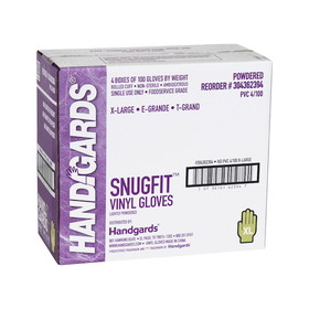 Handgards Snugfit Lightly Powdered Extra Large Vinyl Glove, 100 Each, 4 per case
