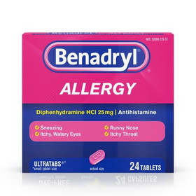 Benadryl Allergy Antihistamine 25 Mg Tablets, 24 Count, 6 Per Box, 4 Per Case