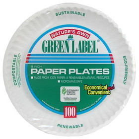 Green Label Paper Plate Green Label 9 Inch, 100 Count, 10 per case