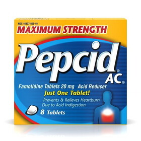 Pepcid Ac Maximum Strength Acid Reducer Tablets, 8 Count, 6 Per Box, 6 Per Case