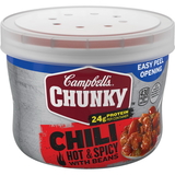 Campbell's Hot & Spicy With Beans Chili Microwaveable Soup, 15.25 Ounces, 8 per case