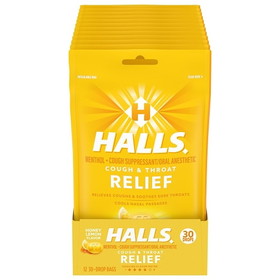 Halls Honey Lemon Cough Drop, 30 Count, 12 Per Box, 4 Per Case